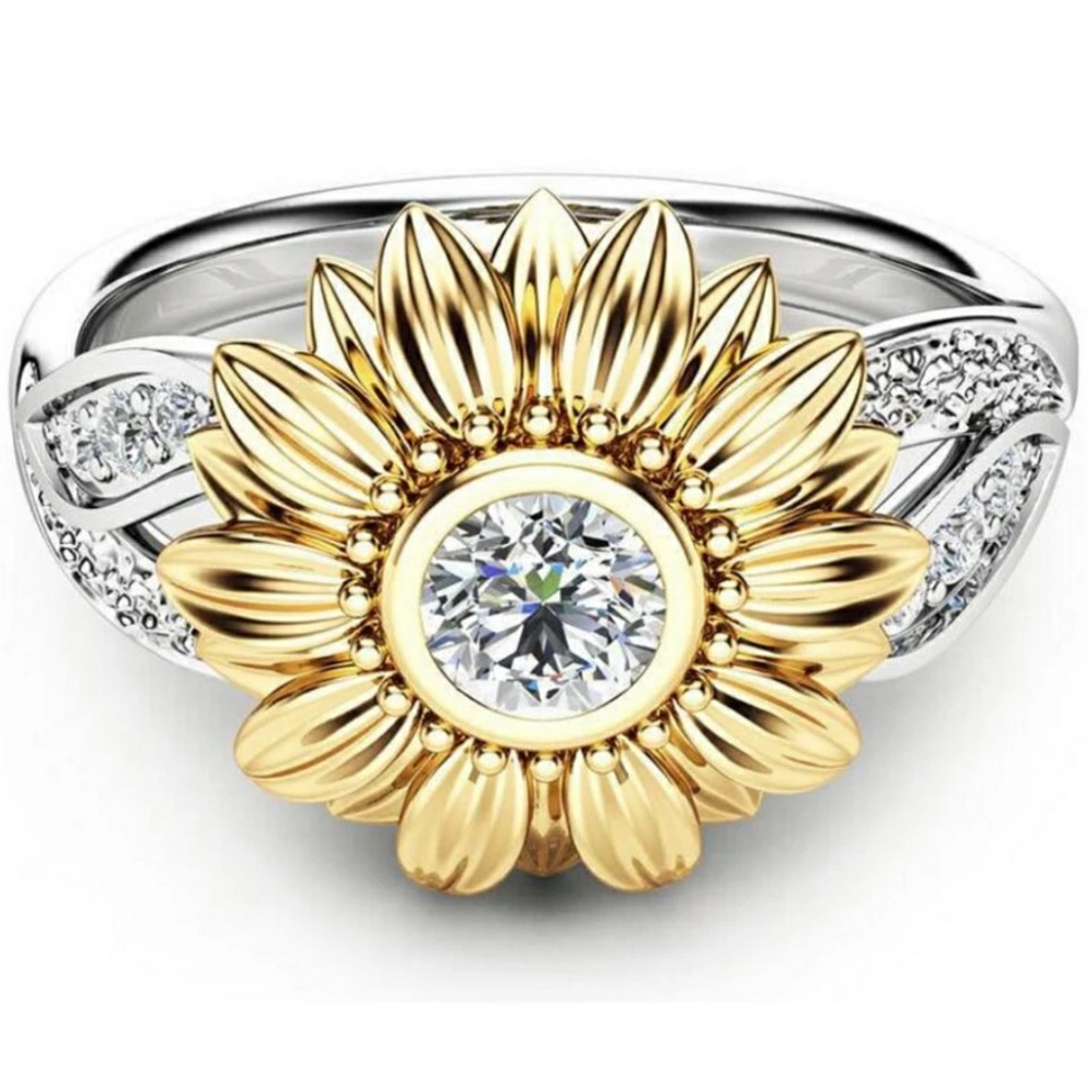 NEW 18k White & Gold Diamond Sunflower Ring - Picture 2 of 6